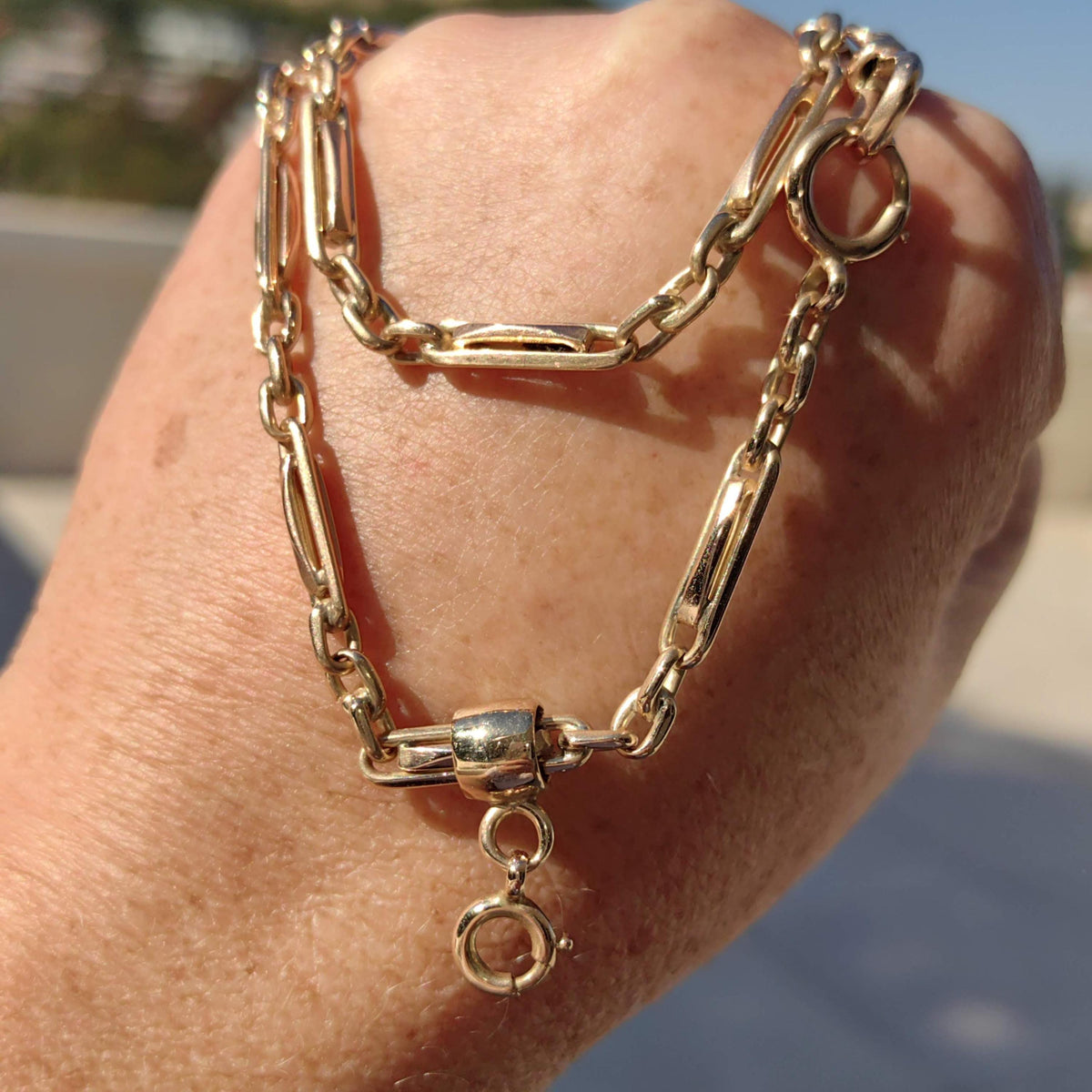 Vintage 14k Yellow Gold Chain: 50cm Statement Necklace, Pendant Holder