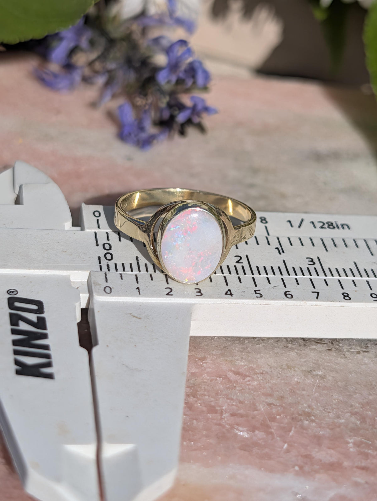 Vintage 1980s Natural White Opal Ring 14k Solid Yellow Gold Hungarian Hallmarked Oval Cabochon Fine Jewelry Gift for Her