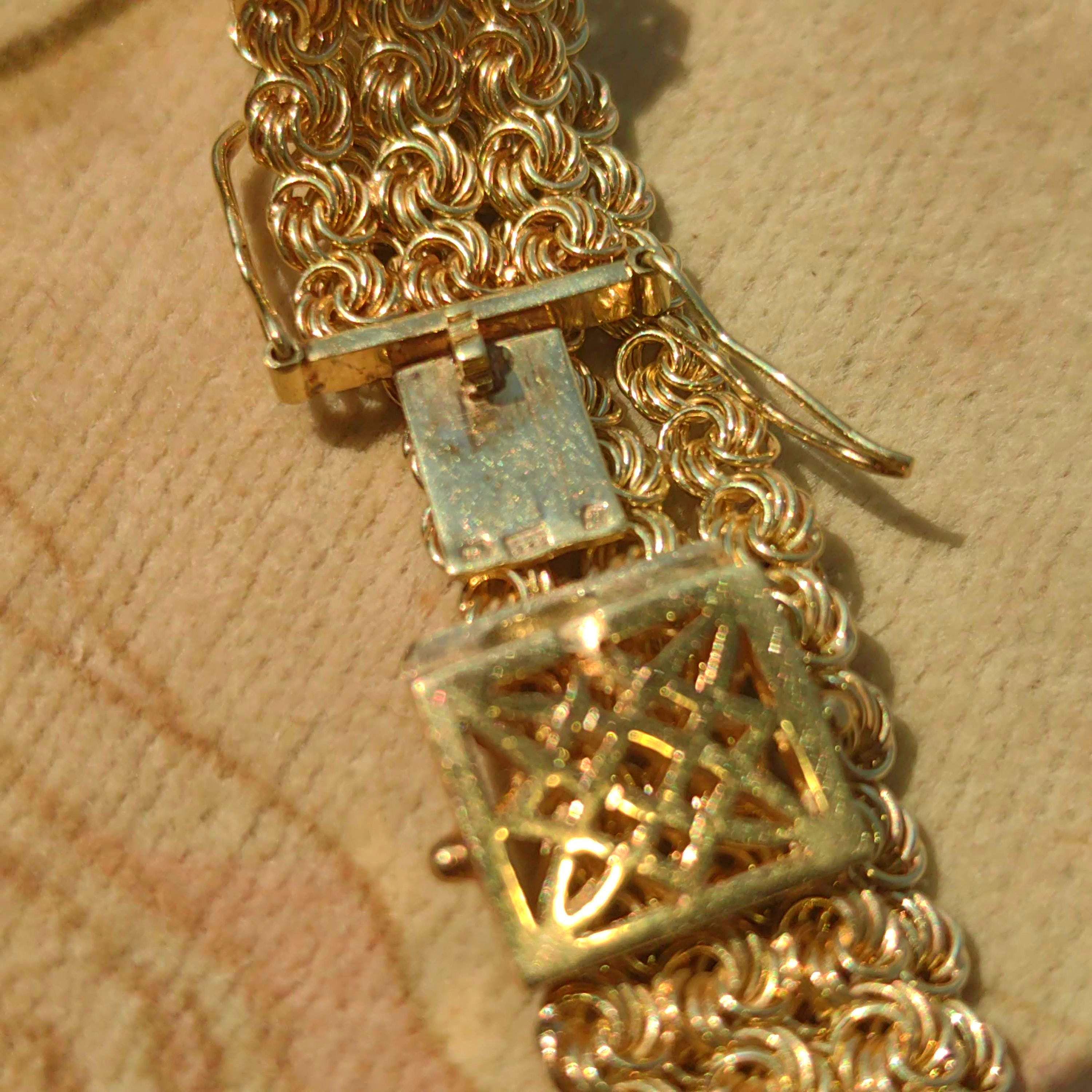 Art Deco Sapphire Diamond Bracelet: 14k Yellow Gold Chain, 1940s Vintage