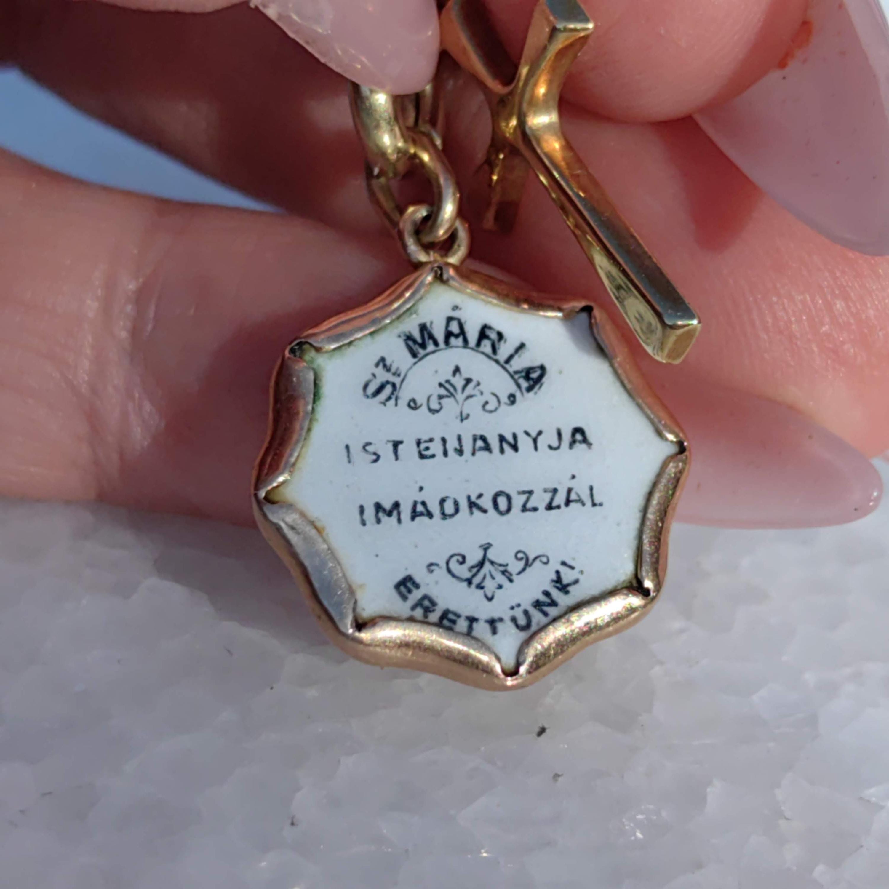 Antique Austrian-Hungarian 14k Gold Virgin Mary Enamel Pendant