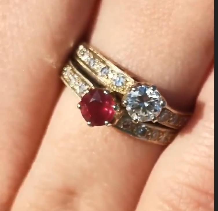 Art Deco Toi et Moi Ring: Ruby and Diamond 14k White Gold, 1930s