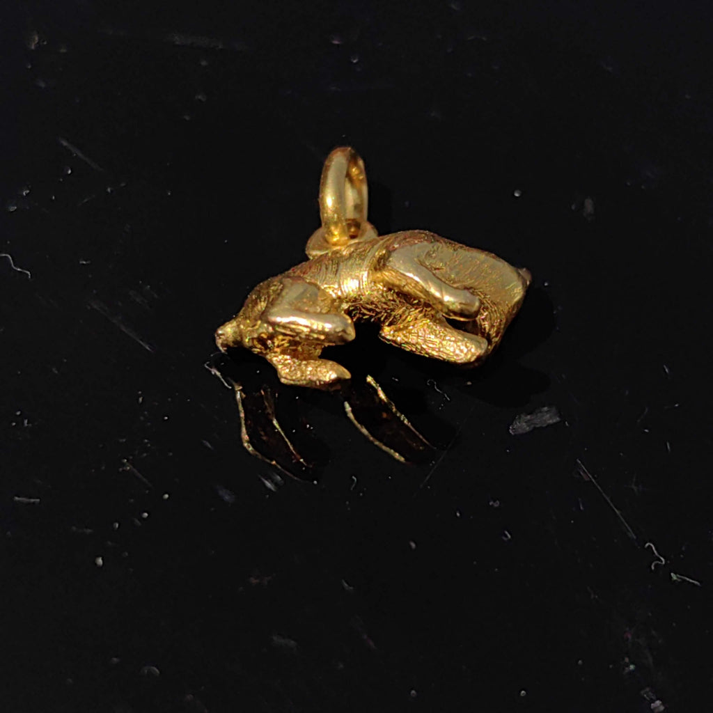 18K Gold Hyena Charm: Vintage Ruby Pendant Necklace