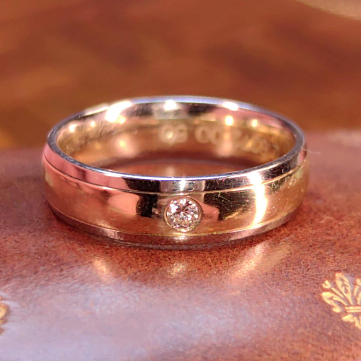 Two Tone White and Yellow Solid 585 14k Hallmarked Gold Diamond Engagement Ring Unisex 14k Wedding Band Gift for Her
