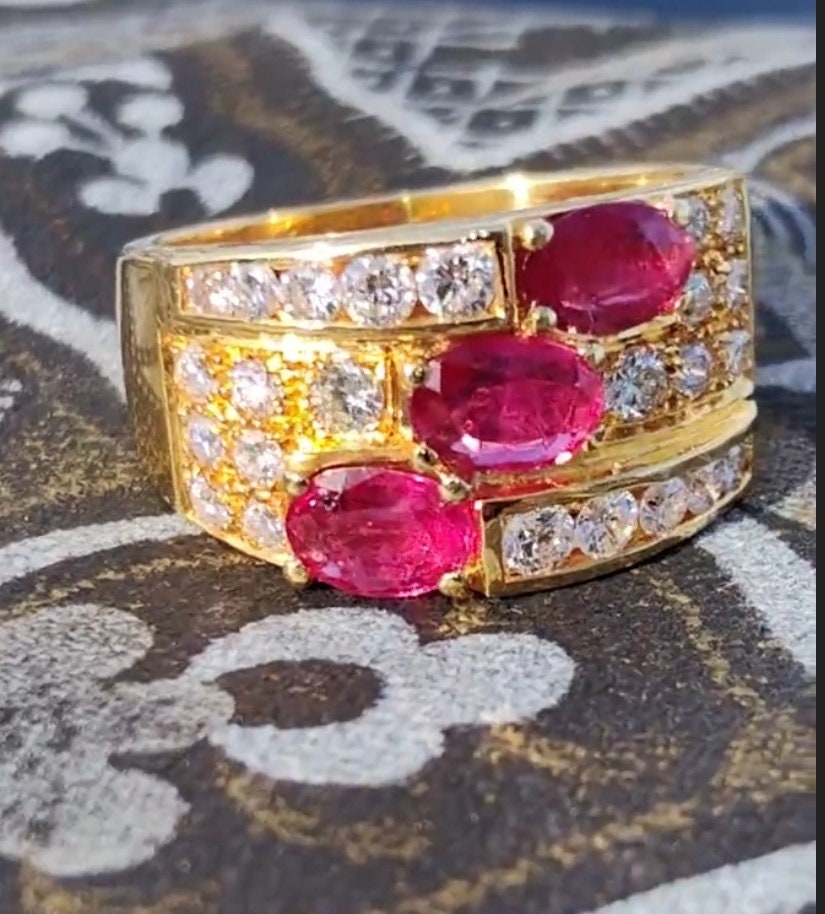 Vintage Ruby and Diamond 19k Gold Unisex Statement Ring