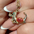 Vintage 14k Solid Yellow Gold Dachshund Dainty Elegant Pendant Hand Painted Fire Enamel Dog Bracelet Charm 1960s Style Necklace Pendant Gift