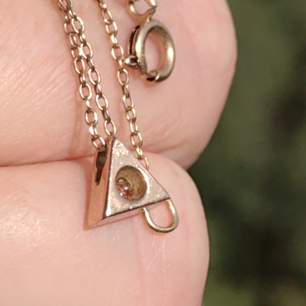 Solitaire Diamond Solid 14k Yellow Gold Vintage Geometric Triangle Pyramid Elegant Necklace Gift for Her
