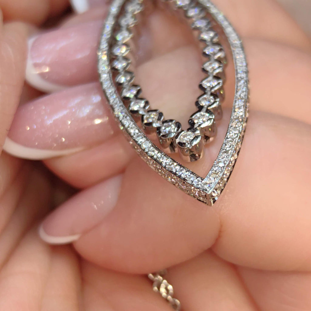 1.5ct Diamond 14K White Gold Necklace: Vintage Pavé Pendant