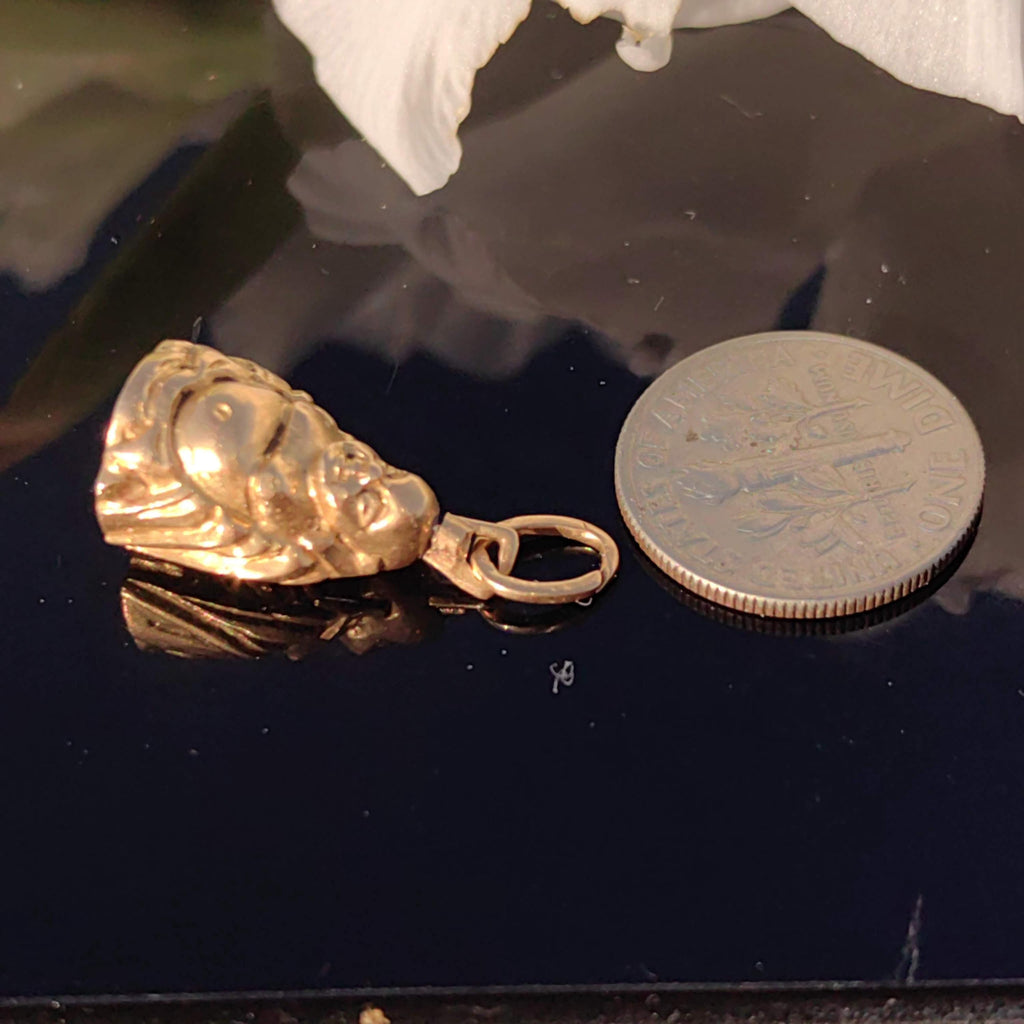 Antique 1920s Chinese Buddha 18k Solid Yellow Hallmarked Gold Hand Carved Buddhist Oriental Pendant Asia Gift Present