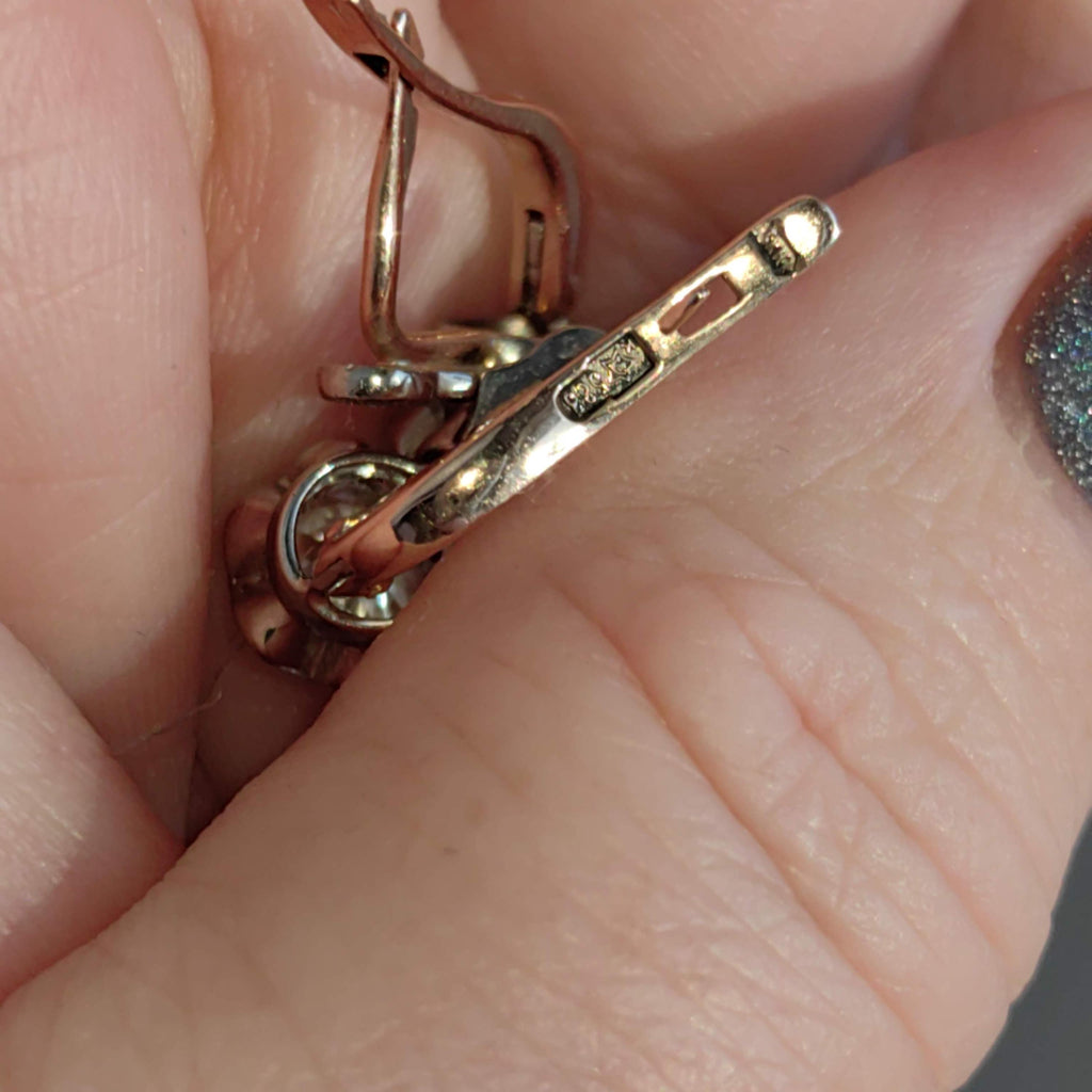 Mid century Solitaire Natural Cubic Zirconia Solid Hallmarked 14k Gold Antique Sleepers Dormouse Earrings Gift for Her
