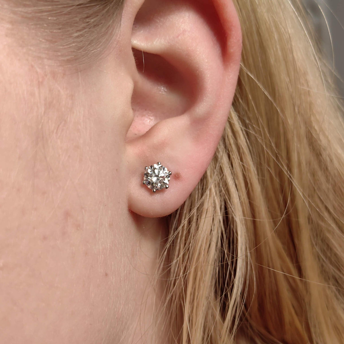 2.04CT Lab Diamond 18k White Gold Stud Earrings: Elegant Solitaire