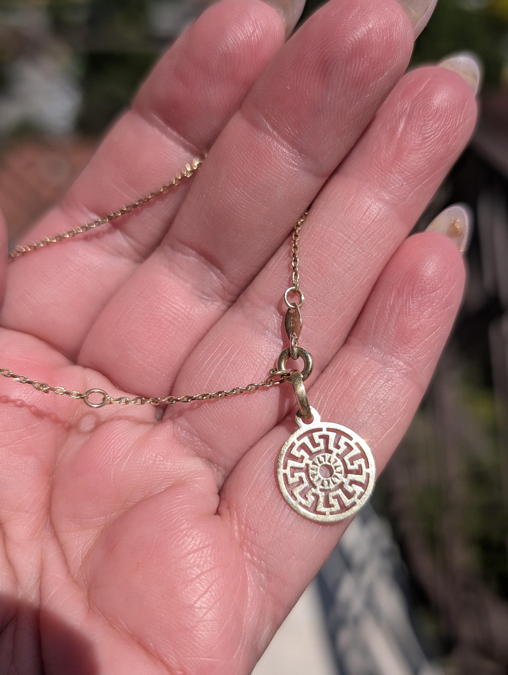 Vintage 14k Yellow Gold Link Bracelet, with  Ancient Greek Pattern Charm, 1980s Extension Ring 17-20 cm Gift Unisex Chic Fine Gold Jewelry