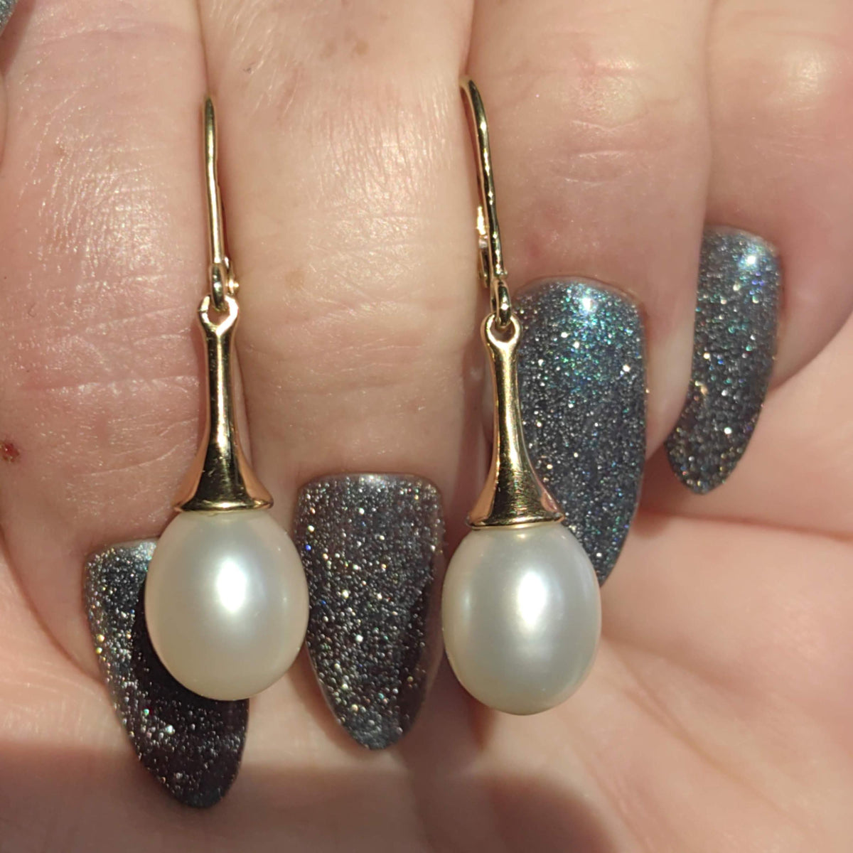 18k 750 Hallmarked Solid Yellow Gold Vintage Elegant Classic Minimalist Dangle Drop Large Pearl Earrings Gift for Her Present 7.4 gram
