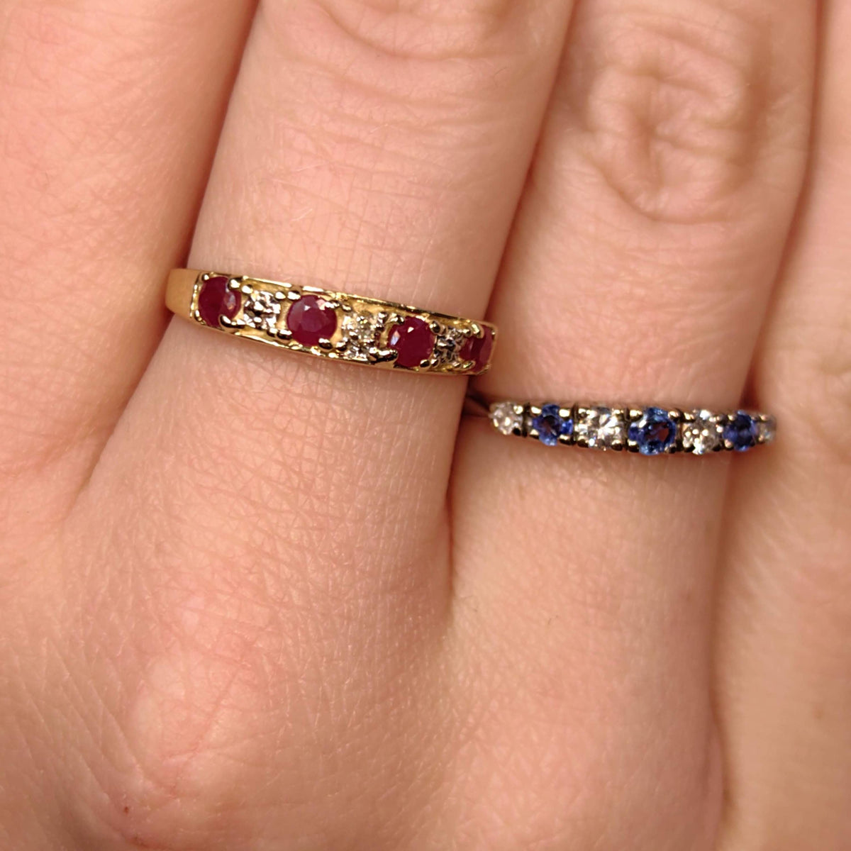 Ruby Diamond 14k Solid Yellow Gold Wedding Band Vintage Stackable Ring Elegant Dainty Gift for Her Present