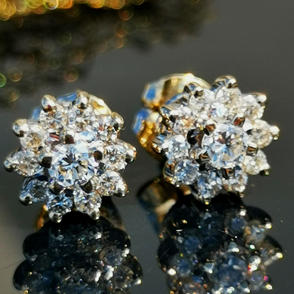 Antique Vintage 18k Solid Hallmarked White Gold 0.56 ct. Natural Diamond Floral Flower Stud Cluster Earrings Gift for Her Elegant Present