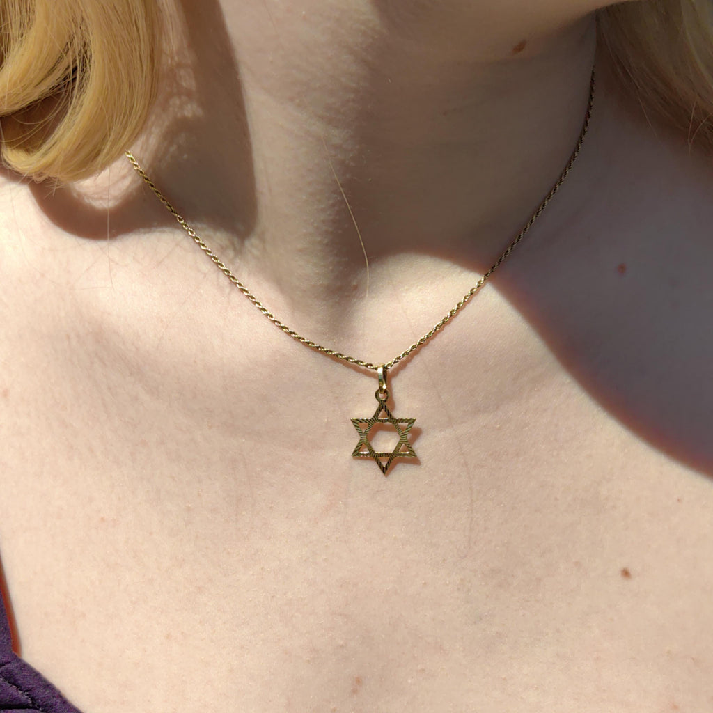 Vintage 14k Gold Star of David Pendant: Chiseled Judaica Charm
