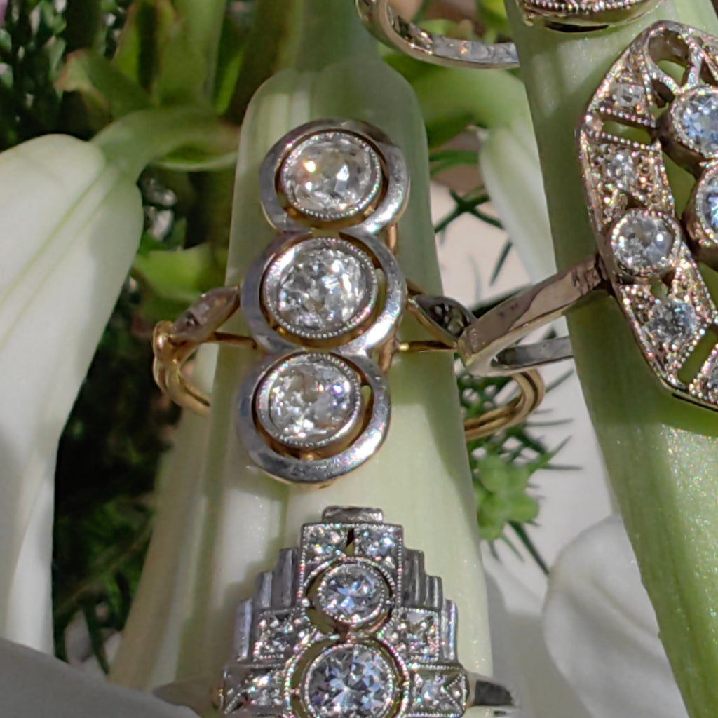 Art Nouveau Vintage Antique Diamond Gold Ring