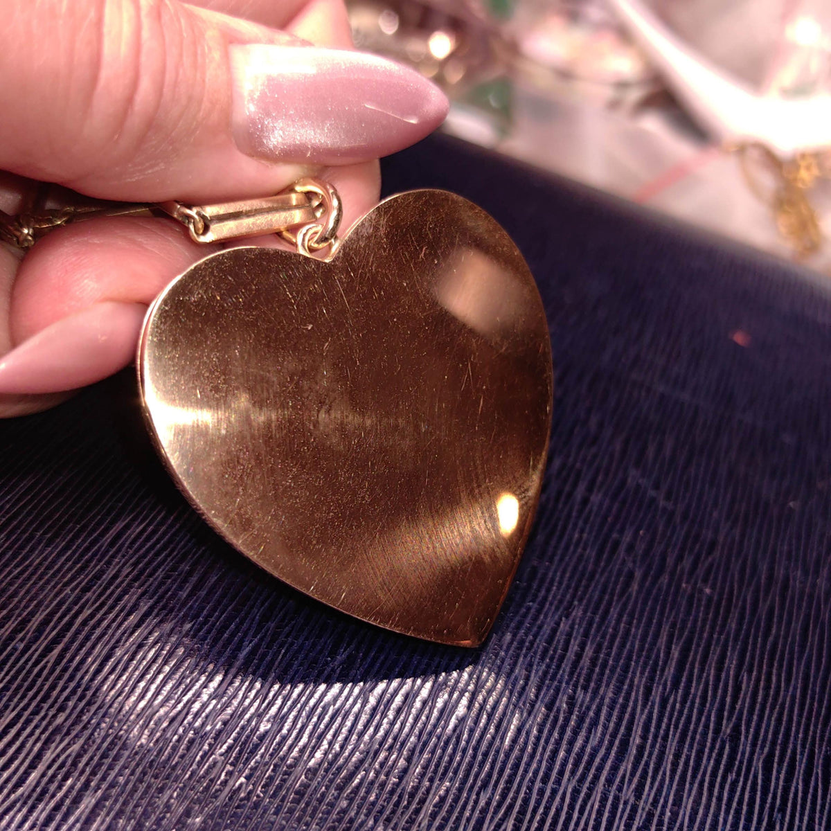 Diamond Heart Locked Pendant Solid 14k Gold Large Geometric Statement Jewelry