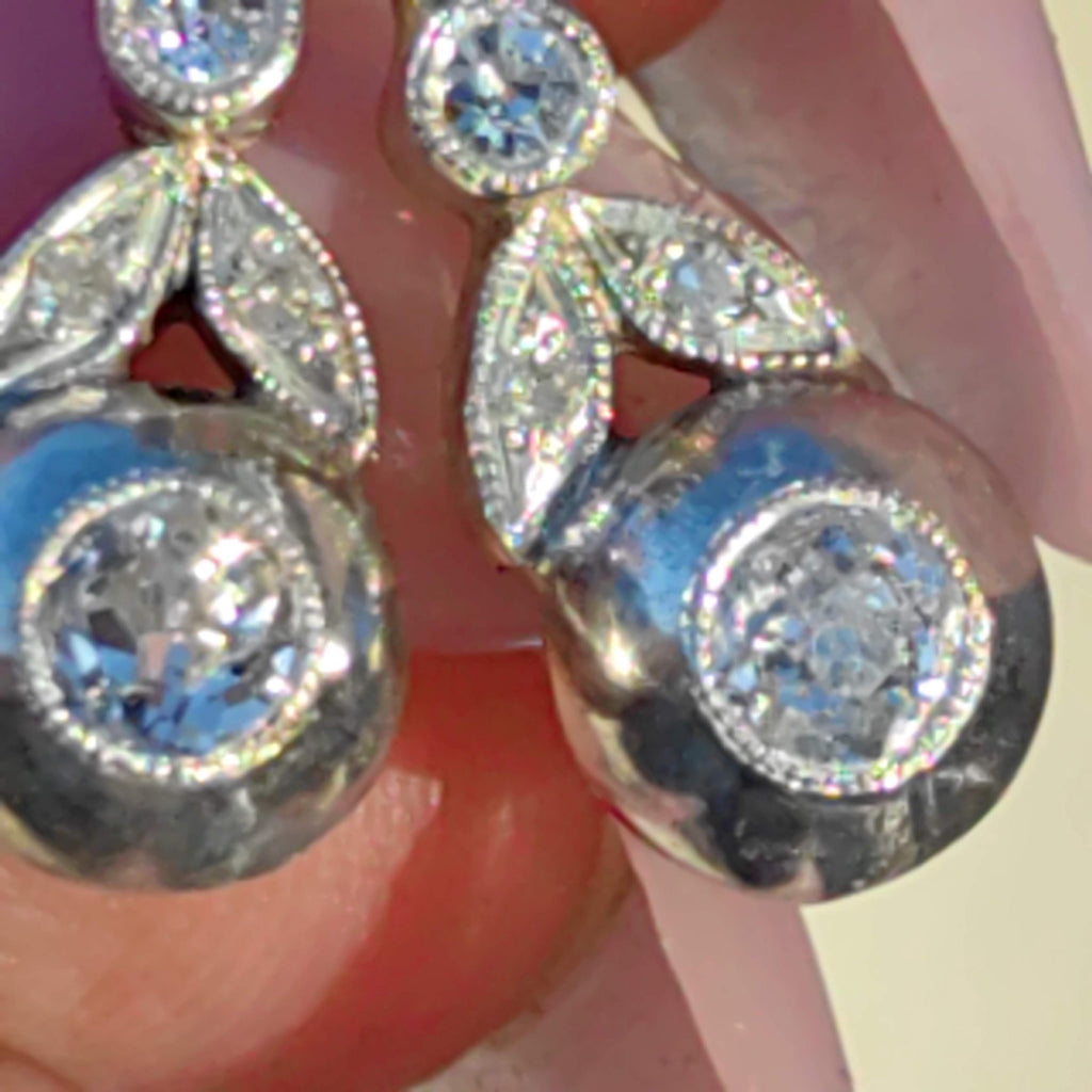 Art Nouveau 1900s Diamond "Buds" Dangle Earrings Antique 14k Yellow Rose Gold Floral Jewelry Gift Present