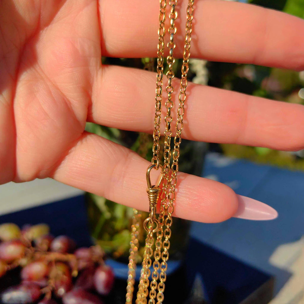 Vintage Gold Plated Long Chain: Handmade Dog Clip Closure