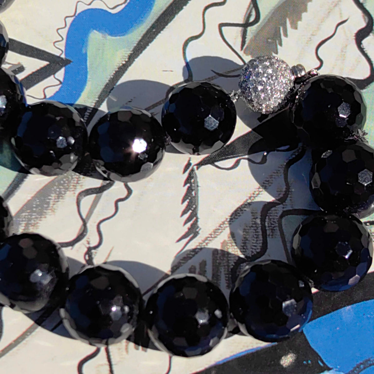 Art Deco 18k Solid hallmarked Yellow Gold Natural Diamond Onyx Beaded Statement Necklace 1940s Vintage Retro Antique Pendant Gift for her