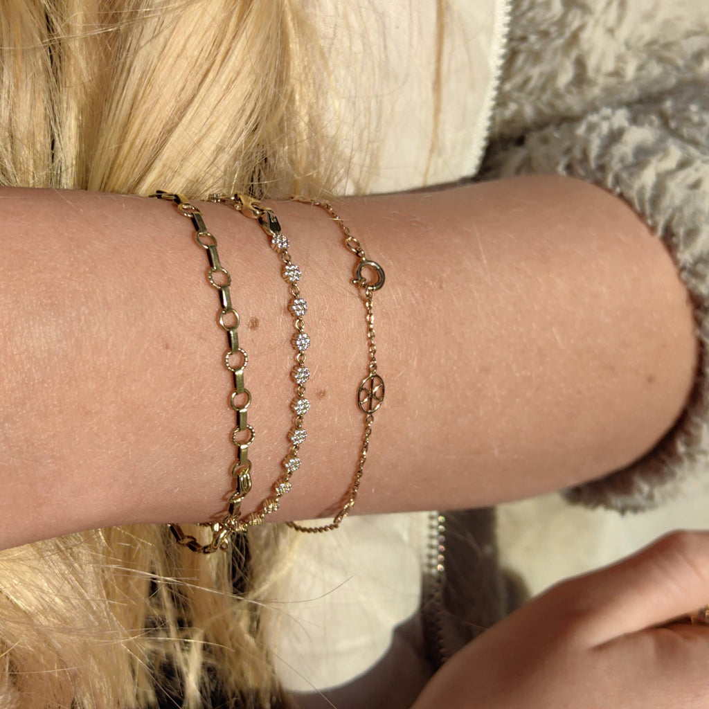 14k Gold Vintage Flower Bracelet with Cubic Zirconia, 1980s