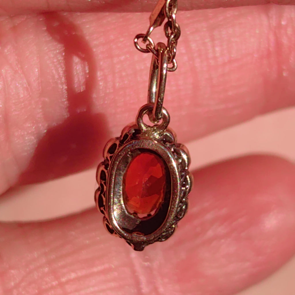 Victorian Fire Opal Pendant: 14k Yellow & Rose Gold Diamond Charm
