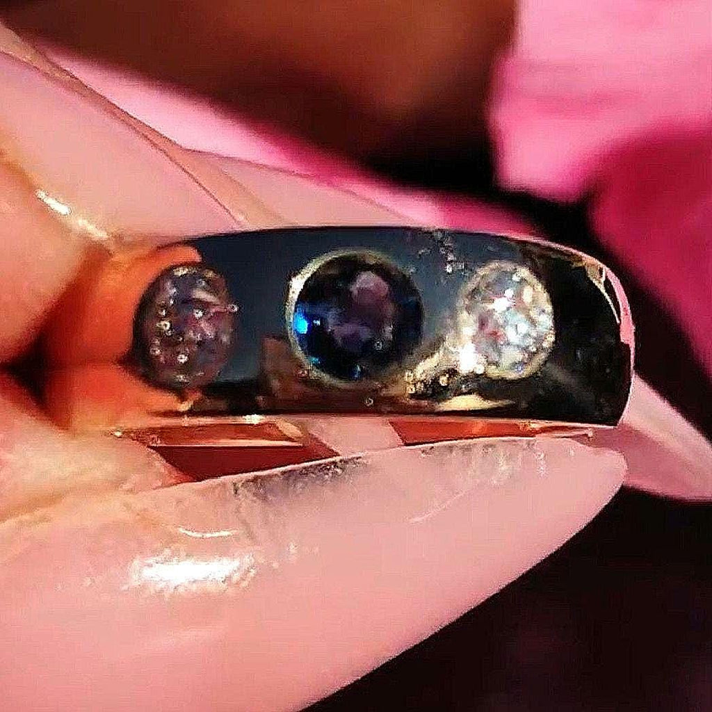 Victorian Sapphire Diamond Ring: 14k Yellow Gold Antique Gipsy Band