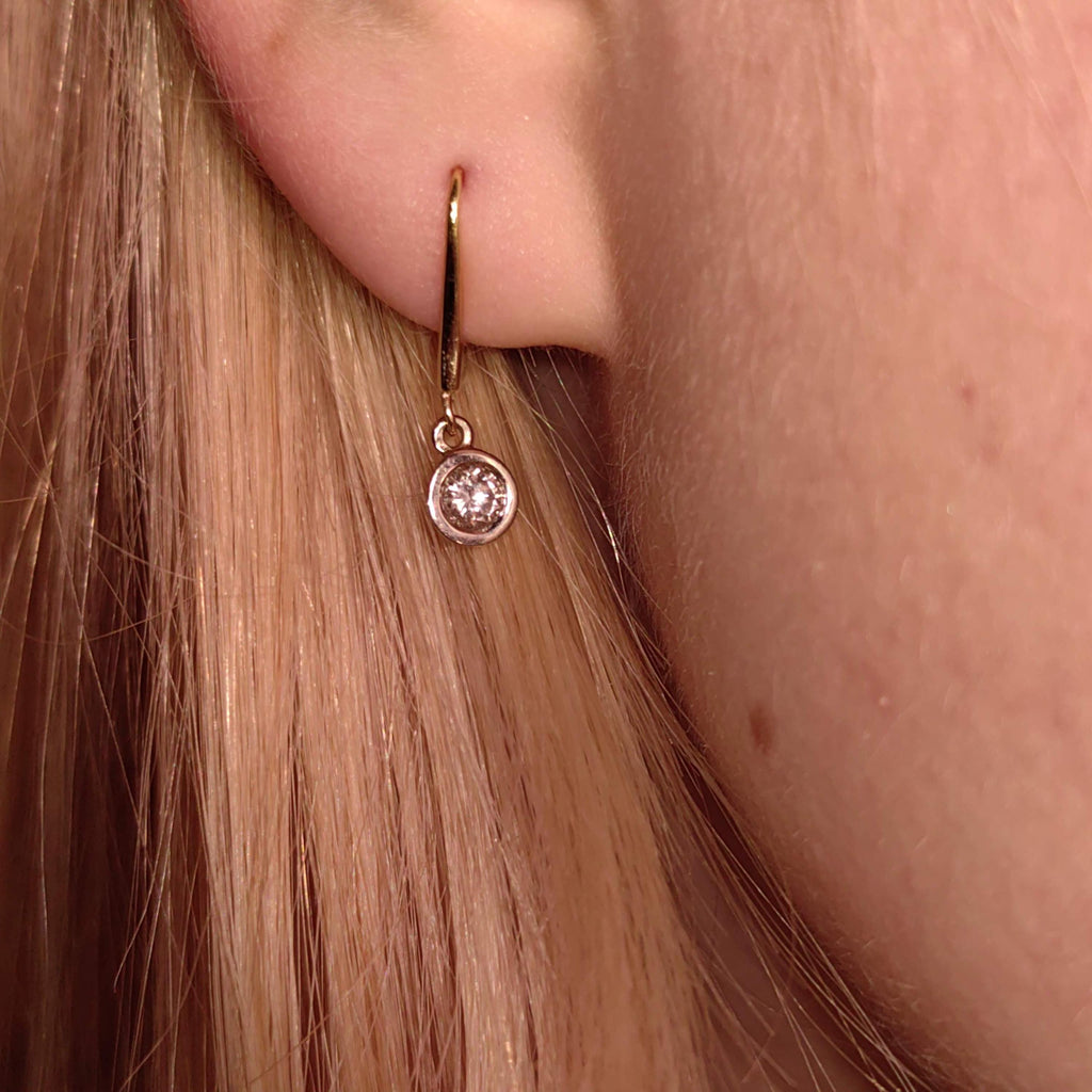 Original Solitaire Dangle Bezel setting Diamonds Solid Hallmarked 18k Gold Antique Sleepers Dormouse Earrings Gift for Her