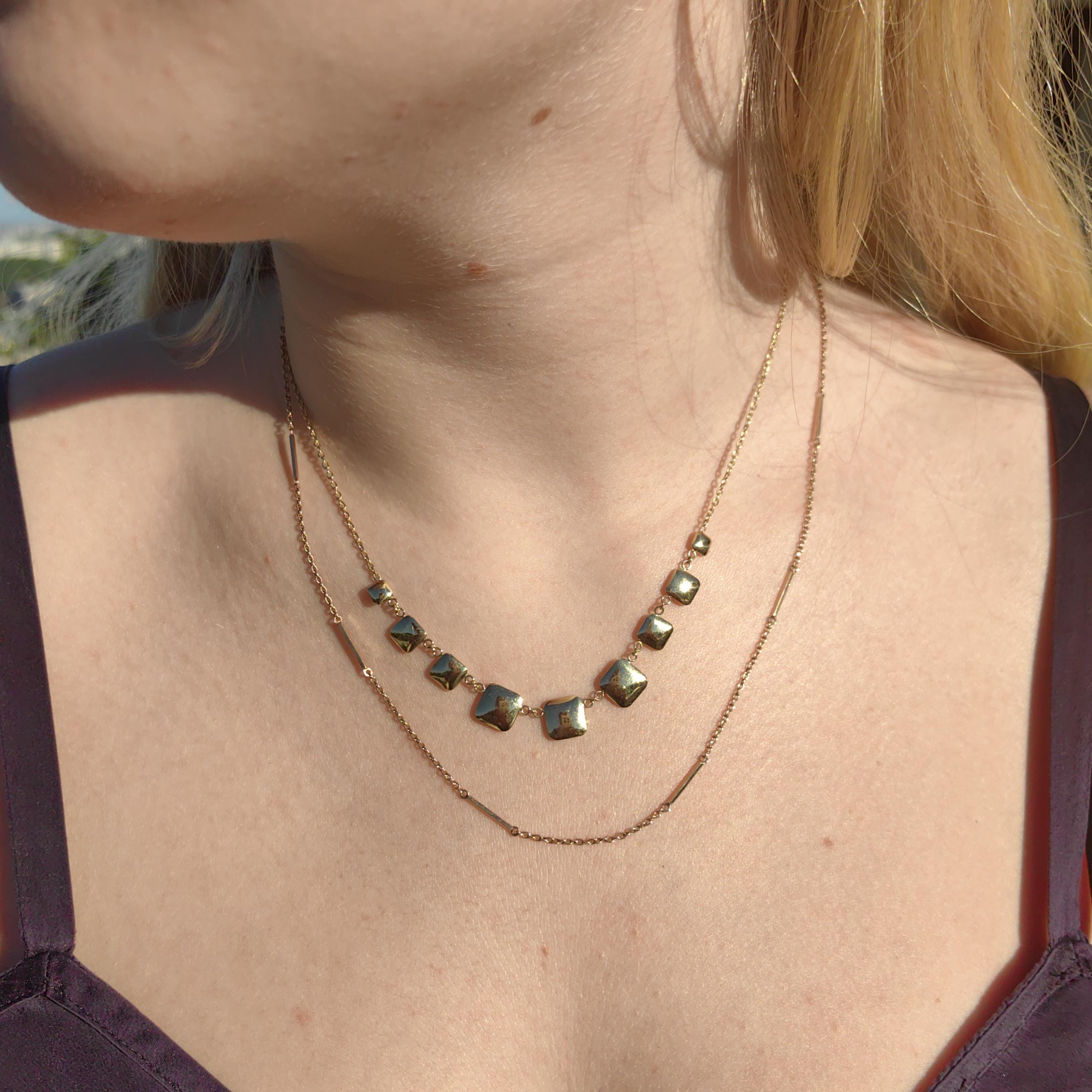 14k Solid Gold Square Link Chain Necklace: Handmade Vintage Unisex Design