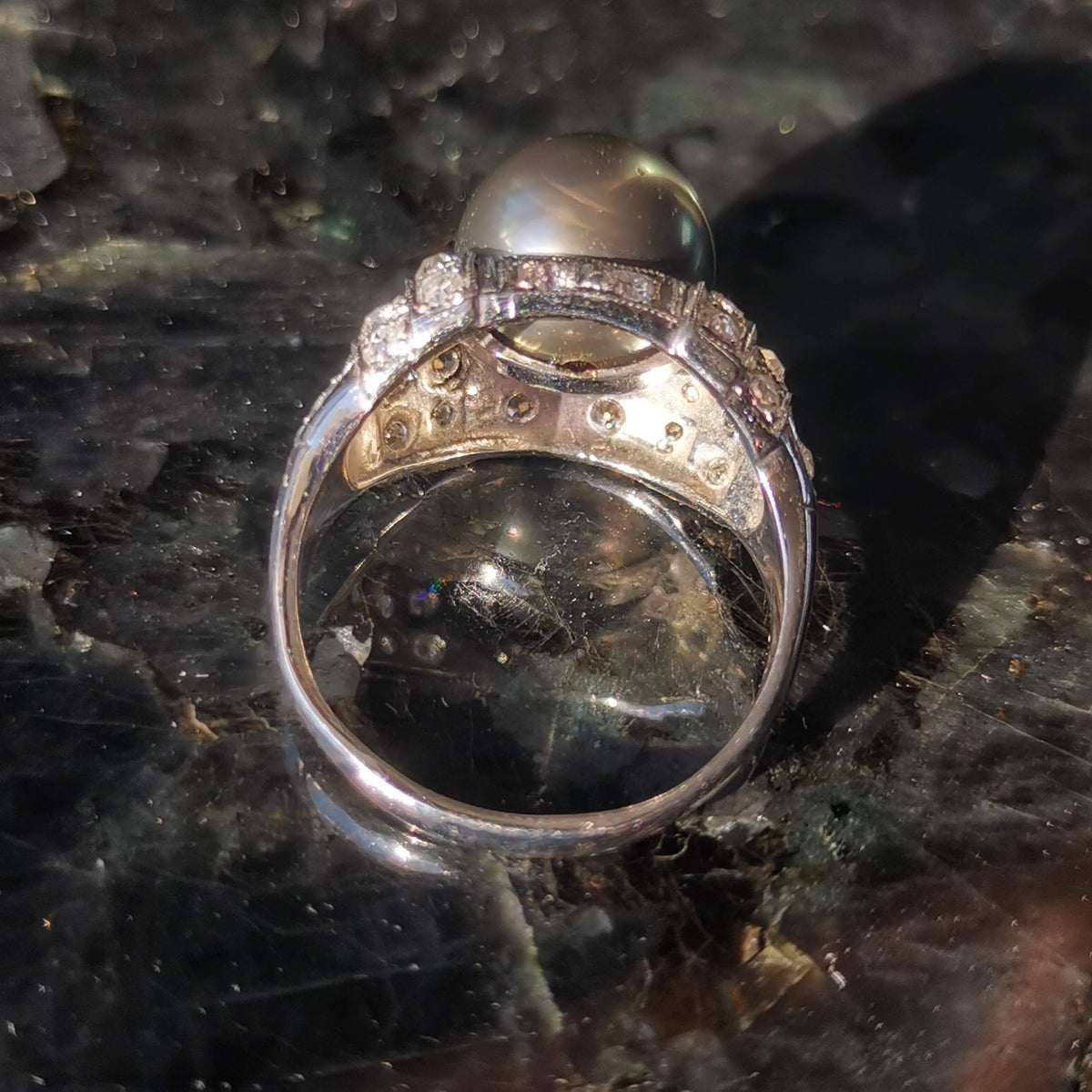Art Deco Tahitian Pearl Diamond Ring - 1920s White Gold
