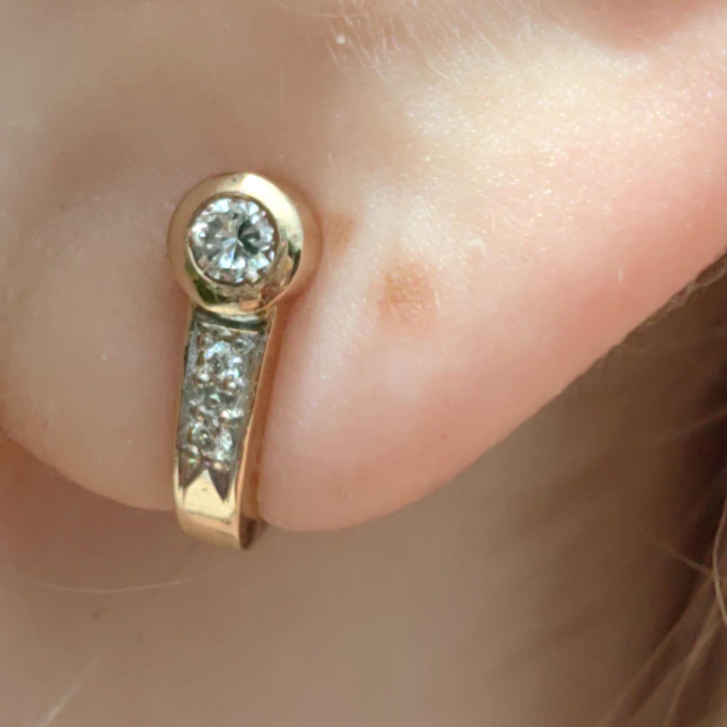 Natural Diamond Stud Earrings 14k Solid  Yellow Gold Geometric Vintage Push Back Closure Dainty Elegant Gift for Her Present