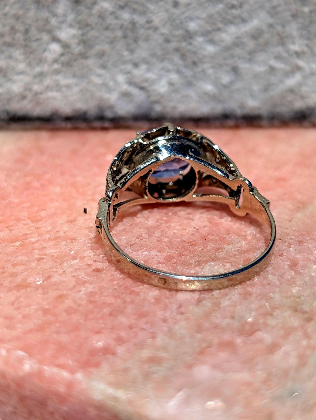 1910s Edwardian Natural Sapphire Diamond Ring 14k White Gold Cornflower Genuine Blue Sapphire Engagement Art Deco, Size 7.5 US.