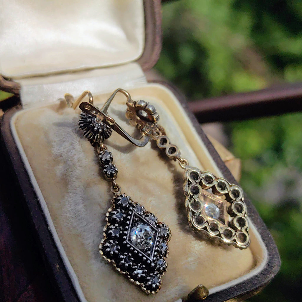 Antique 1.4ct Diamond Dangle Earrings: 1930s Art Deco 18k Gold & Silver