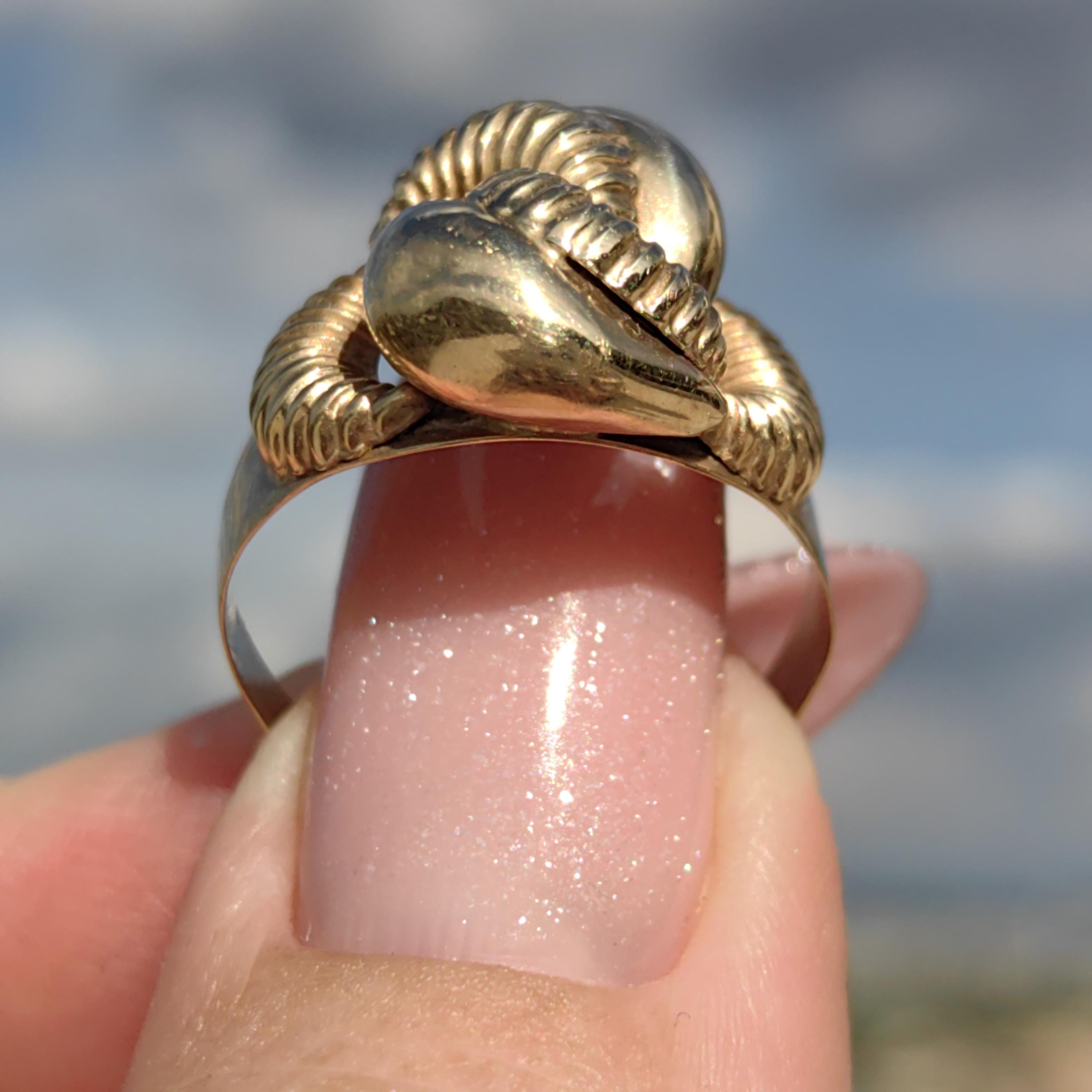 Art Deco 14k Yellow Gold Snail Ring: 1940s Statement Jewelry