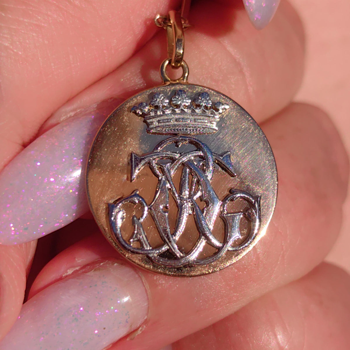 1900s Initial Solid 18k Hallmarked Yellow White Gold Crown Royal Aristocratic Pendant  C J Initial Name Necklace Charm Medal Gift