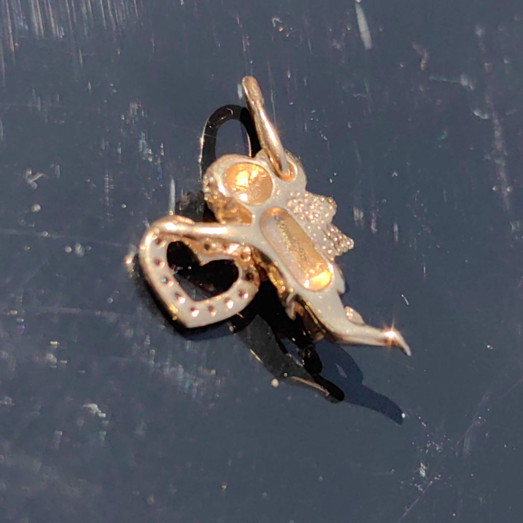 14k Yellow Gold Angel Pendant: Cubic Zirconia Heart Charm