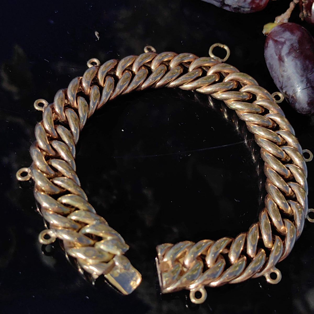 14k Solid Yellow Gold Hallmarked Cuban Curb Link Bracelet Handmade Charm Holder, 20cm Long Bracelet Gift Present