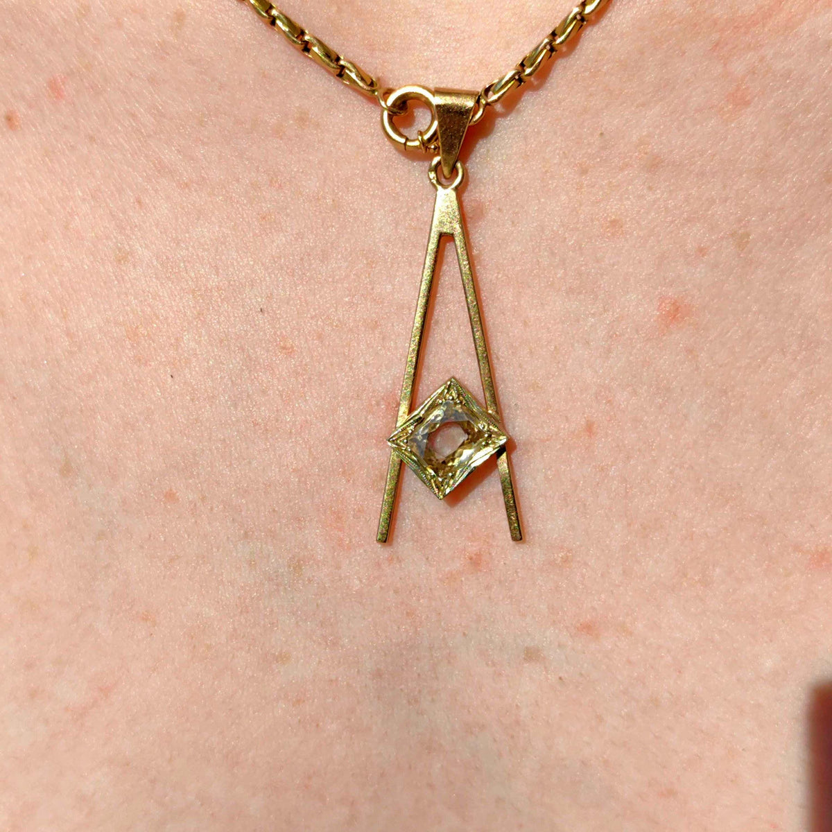 Vintage 14k Gold Masonic Pendant: Old Mine Cut Diamond Charm