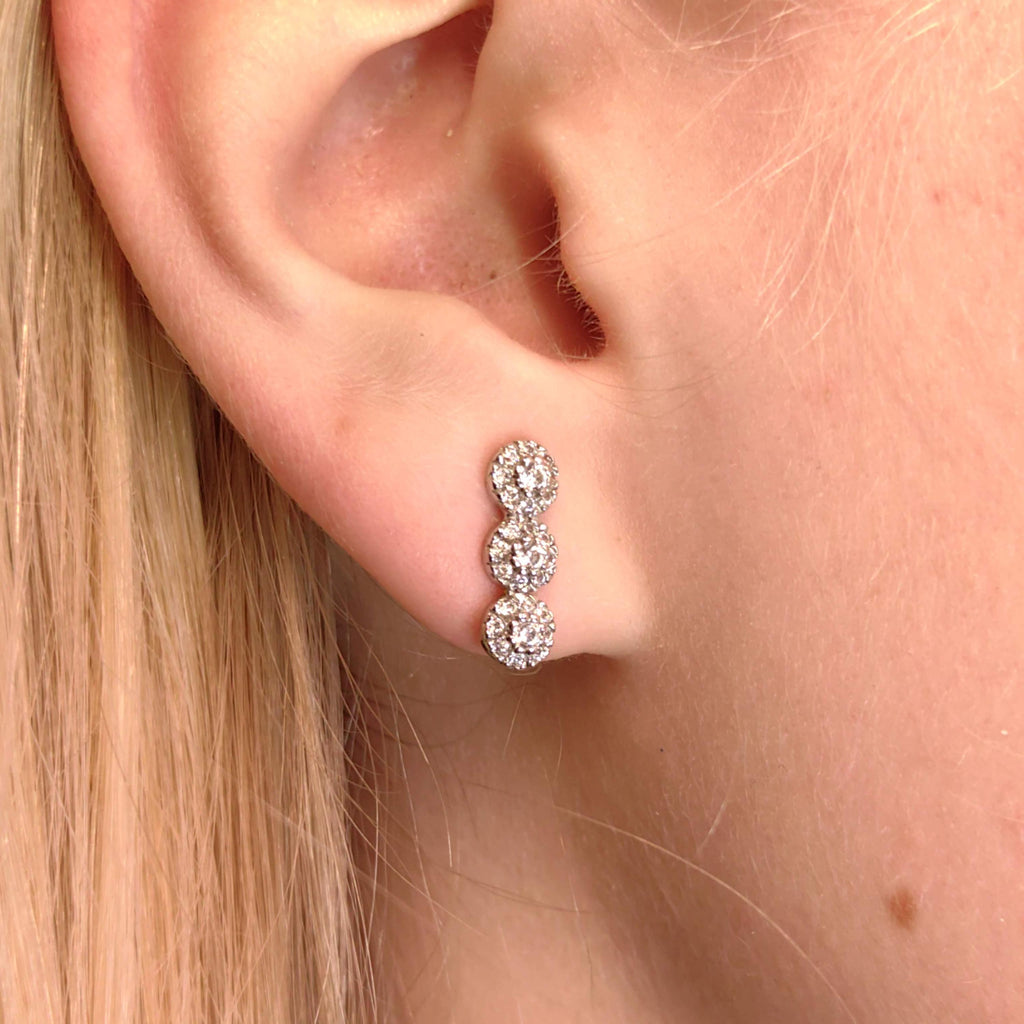 Vintage Natural Diamond 14k Solid White Gold Geometric Circle Design Elegant Sleepers Earrings Gift for Her Present