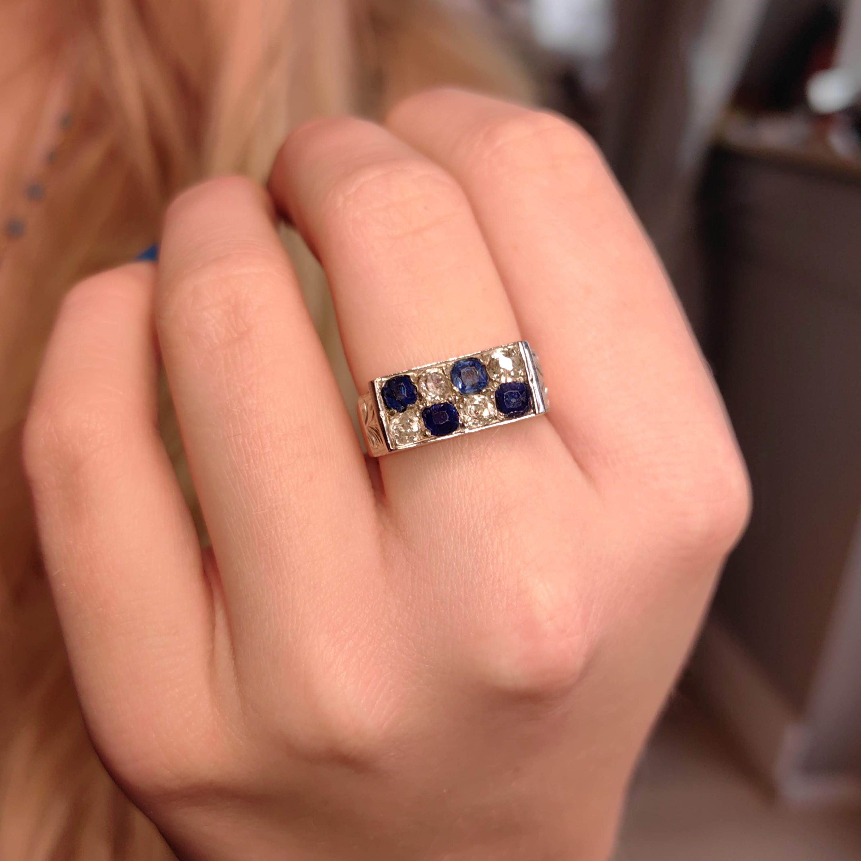 1930s Art Deco 14k Gold Diamond & Sapphire Elegant Chevalier Sports Ring Large Statement  Unisex Signet Ring Gift Present