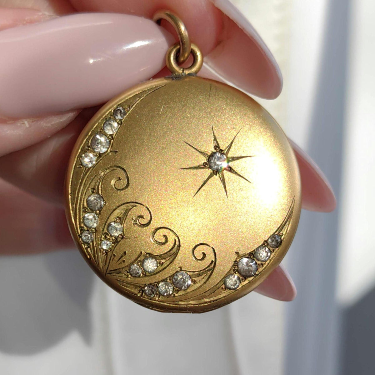 Antique Art Nouveau Gold Filled Locket: Engraved Floral Pendant, 1900s