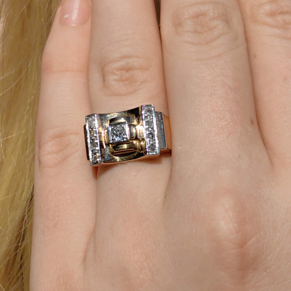 Art Deco Diamond Ring: 18k Gold Unisex Chevalier Statement Ring
