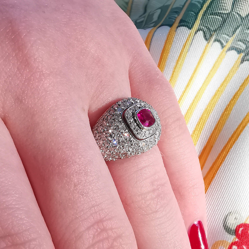 Original 1930sArt Deco 0.45ct Natural Ruby 0.95ct Diamond Platinum Ring