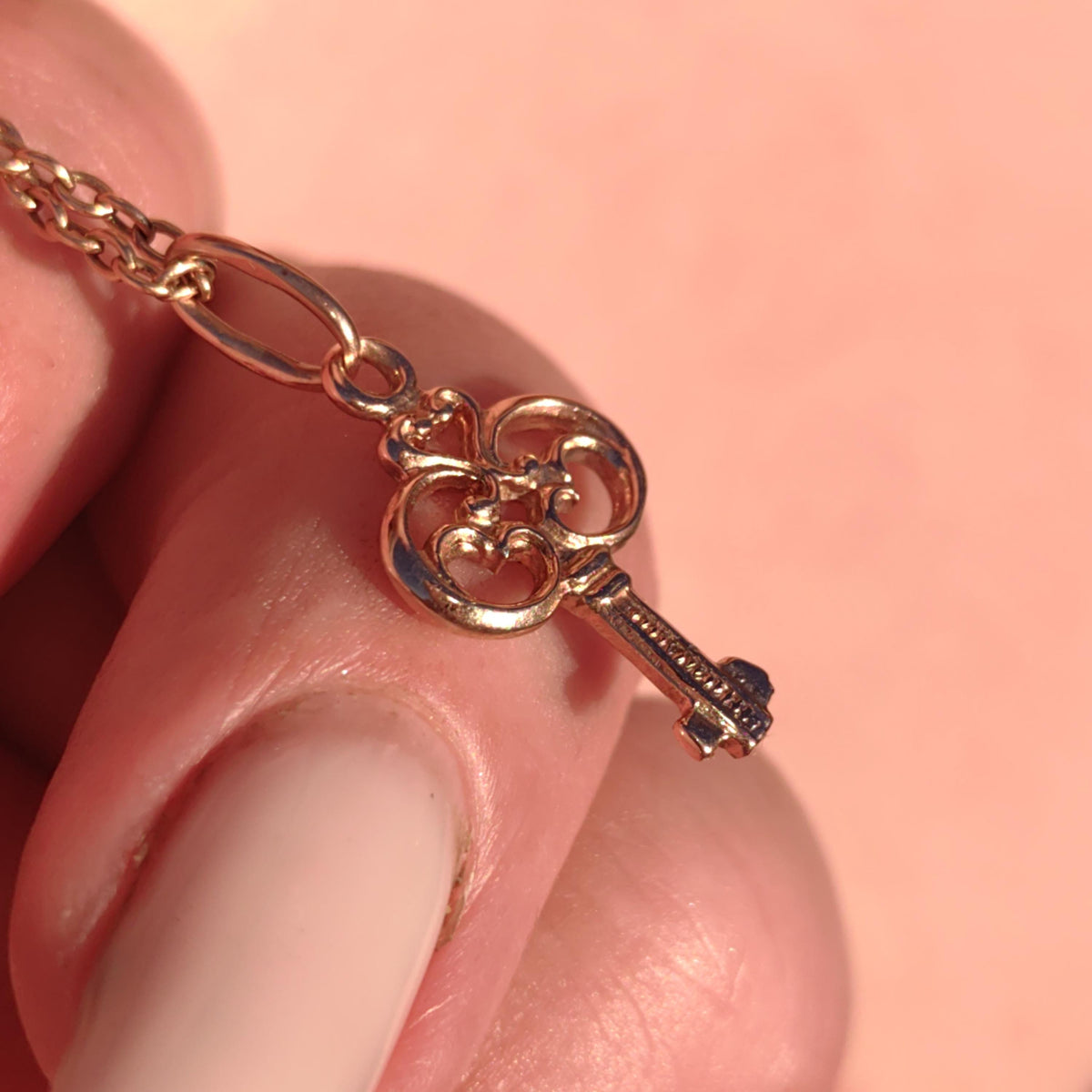14k Solid Yellow Gold Key Pendant Vintage Mid-Century 1950s Elegant Dainty Charm for Bracelet or Necklace Gift for Her