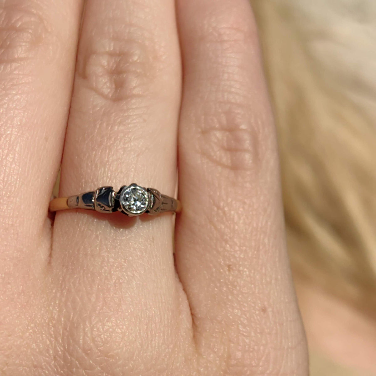 Vintage 18k Solid Yellow Gold and Platinum Natural Diamond Solitaire Ring 1900s English Hallmarked Engagement Ring Gift for Her