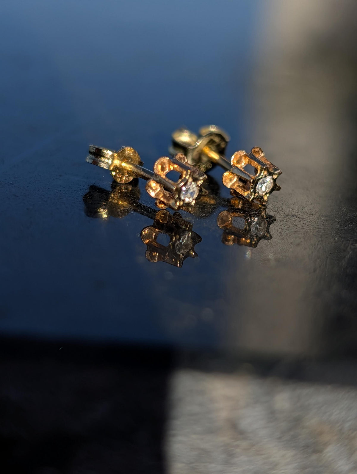 Vintage 14k Gold Diamond Stud Earrings, Dainty Single Cut Diamond Push Back Earrings, 4mm Elegant Gift for Her