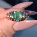Art Nouveau 1900s Emerald Hallmarked 14k 585 Solid Yellow Rose Gold Antique Vintage Oval Natural Stone Band Solitaire Ring Gift Present