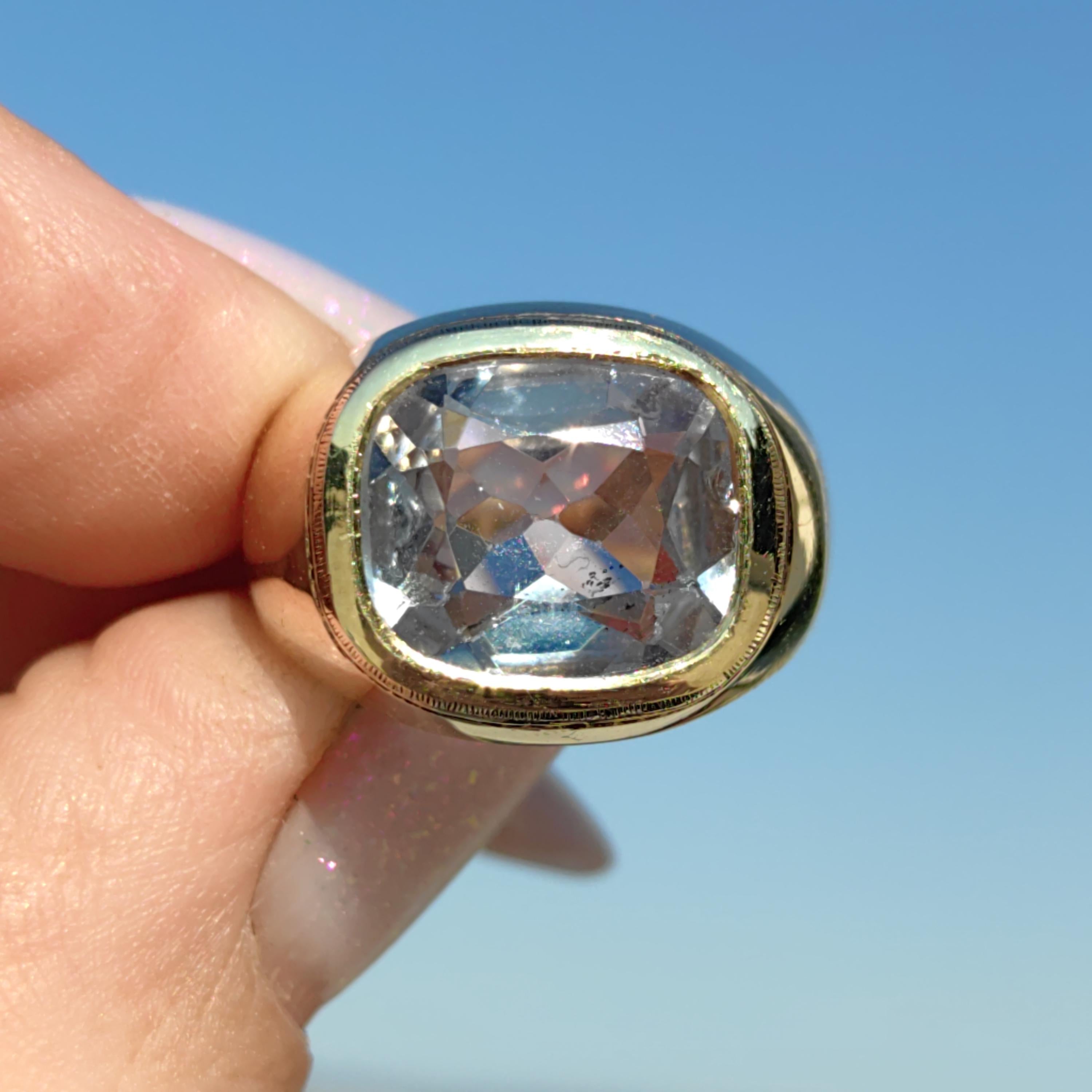 1940s Aquamarine 14k Yellow Gold Ring: Geometric Unisex Statement