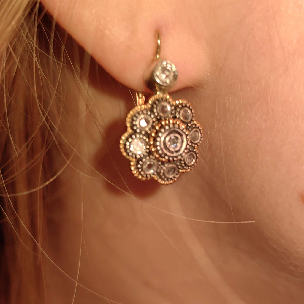 Art Deco 1920s Antique Vintage Natural Diamond in Silver Setting 14k Solid Yellow Rose Gold Statement Earrings