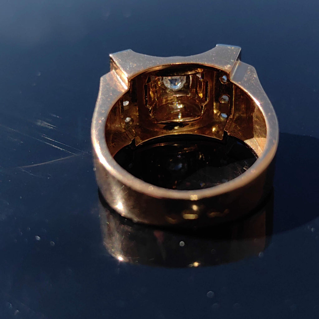 Art Deco Diamond Ring: 18k Gold Unisex Chevalier Statement Ring